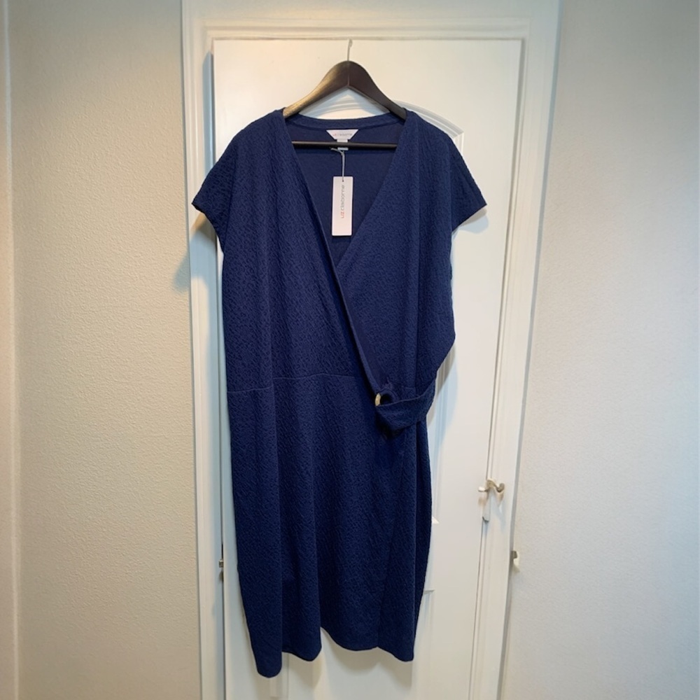 Liz Claiborne Dress Faux Wrap Sleeveless Blue Size 4X NWT
